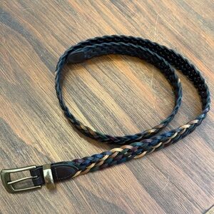 Braided Leather Multicolor Belt with Brass Hardware, 44.5 Inches Long